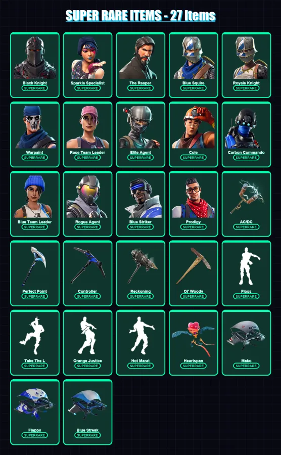[PC/XBOX/PSN] | Black Knight | Sparkle Specialist | The Reaper | Blue Squire | Royale Knight | 110 skin | 64 pickaxe | 113 emote | 77 glider | Lv111