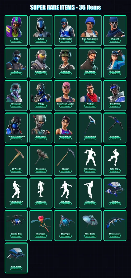 [PC] | Blitz | Sultura | Point Patroller | Blue Team Leader | Warpaint | 196 skin | 170 pickaxe | 187 emote | 136 glider | Lv1939