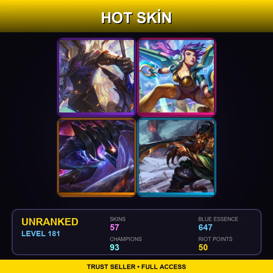 SG | Lv181 | Unranked | 57 Skin | 93 Champ — Warring Kingdoms Tryndamere
