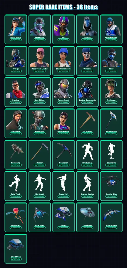 [PC] | Cloud Striker | Breakpoint | Blitz | Sultura | Point Patroller | 196 skin | 170 pickaxe | 187 emote | 136 glider | Lv1939