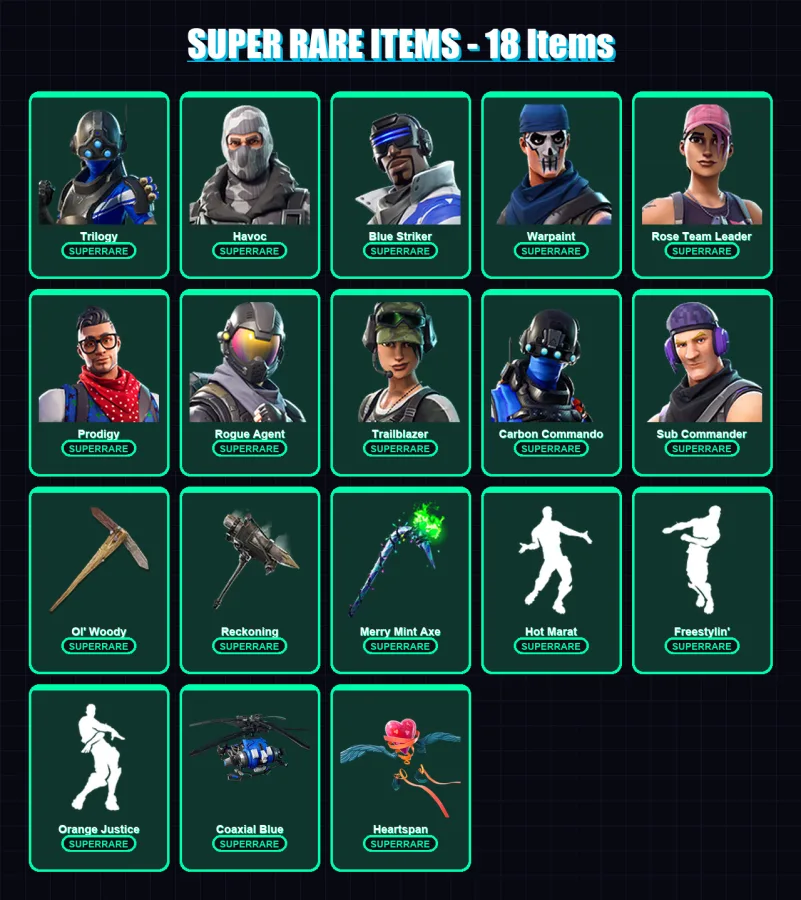 [PC/XBOX/PSN] | Trilogy | Havoc | Blue Striker | Warpaint | Rose Team Leader | 87 skin | 59 pickaxe | 73 emote | 58 glider | Lv785
