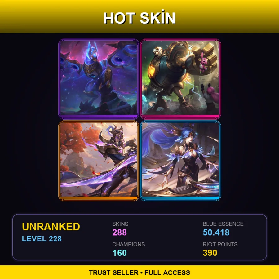 SG | Lv228 | Unranked | 288 Skin | 160 Champ — LoL account