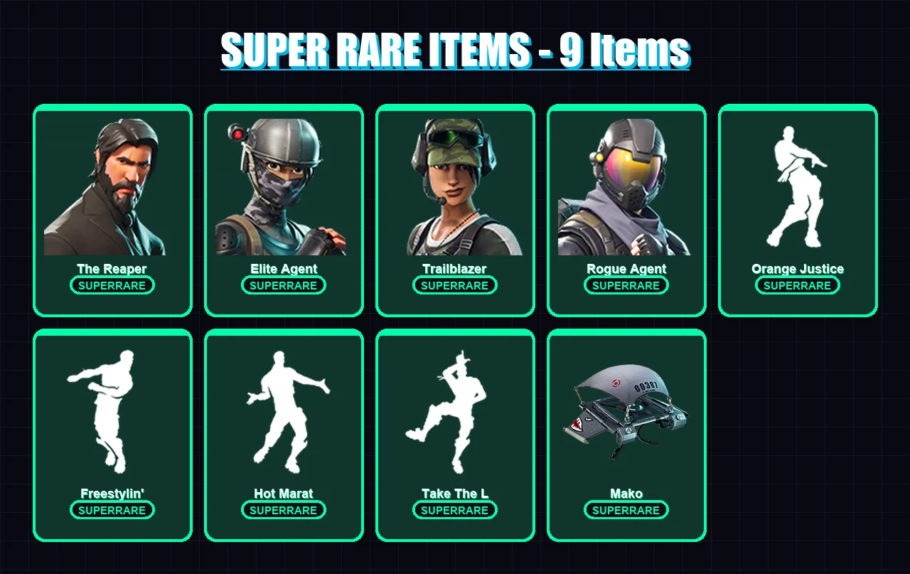 [PC/XBOX/PSN] | The Reaper | Elite Agent | Trailblazer | Rogue Agent | Carbide | 21 skin | 20 pickaxe | 23 emote | 25 glider | Lv470