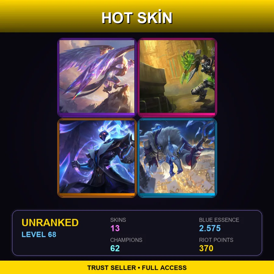 LAS | Lv68 | Unranked | 13 Skin | 62 Champ — LoL account