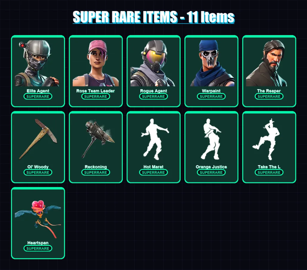 [PC/XBOX/PSN] | Elite Agent | Rose Team Leader | Rogue Agent | Warpaint | The Reaper | 62 skin | 66 pickaxe | 63 emote | 67 glider | Lv904