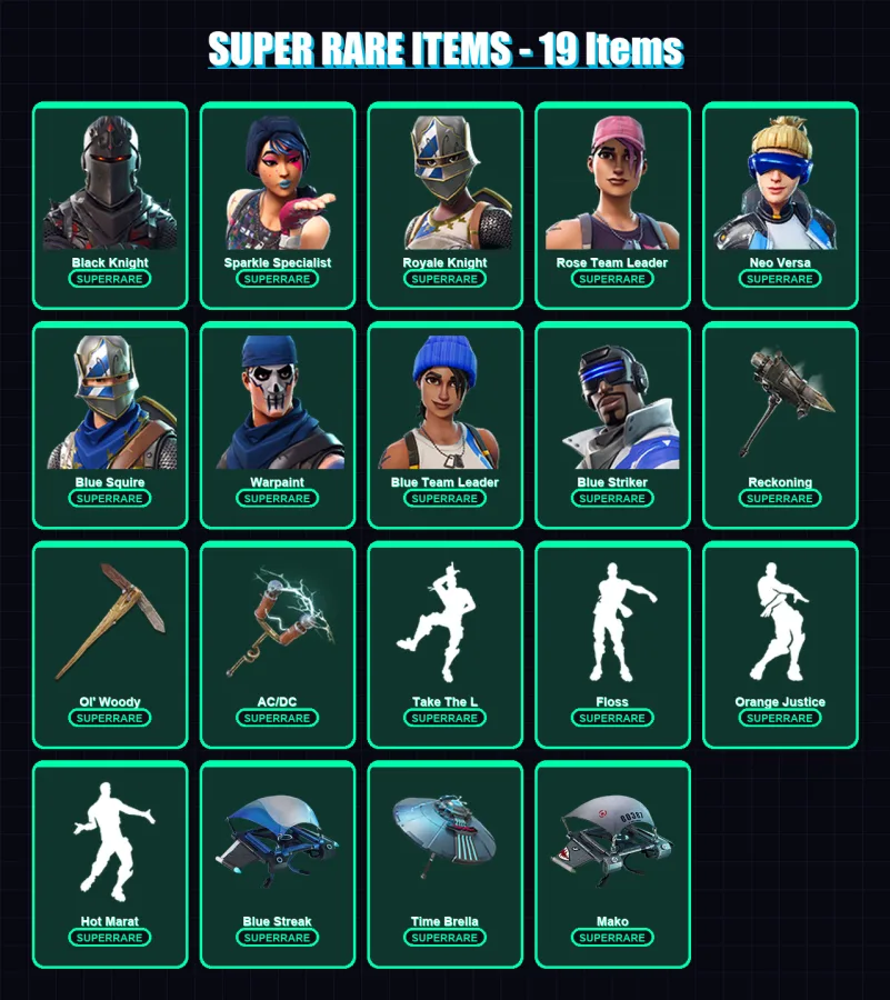 [PC/XBOX] | Black Knight | Sparkle Specialist | Royale Knight | Rose Team Leader | Neo Versa | 100 skin | 107 pickaxe | 74 emote | 90 glider | Lv104