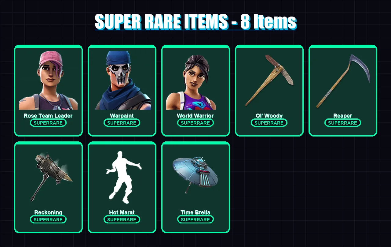 [PC] | Rose Team Leader | Warpaint | World Warrior | Blackheart | Calamity | 96 skin | 132 pickaxe | 123 emote | 120 glider | Lv2725