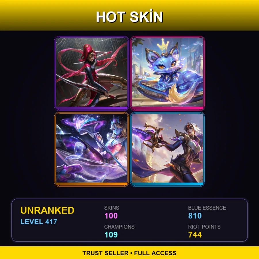 EUNE | Lv417 | Unranked | 100 Skin | 109 Champ — LoL account
