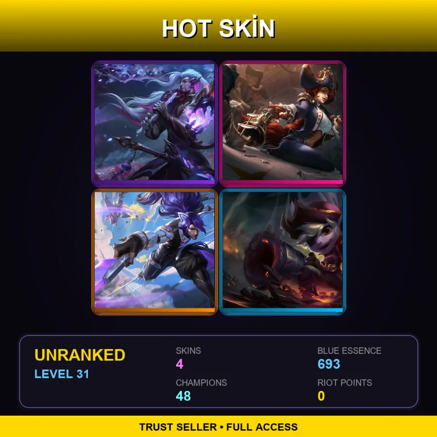 VN | Lv31 | Unranked | 4 Skin | 48 Champ — LoL account