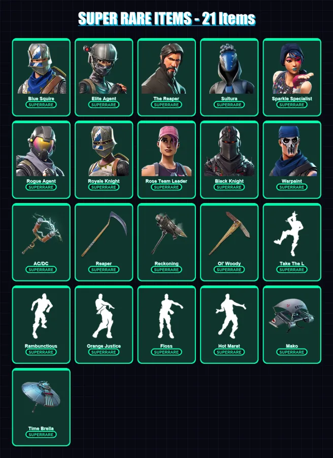 [PS4/PS5/PC] | Blue Squire | Elite Agent | The Reaper | Sultura | Sparkle Specialist | 110 skin | 79 pickaxe | 84 emote | 70 glider | Lv1047