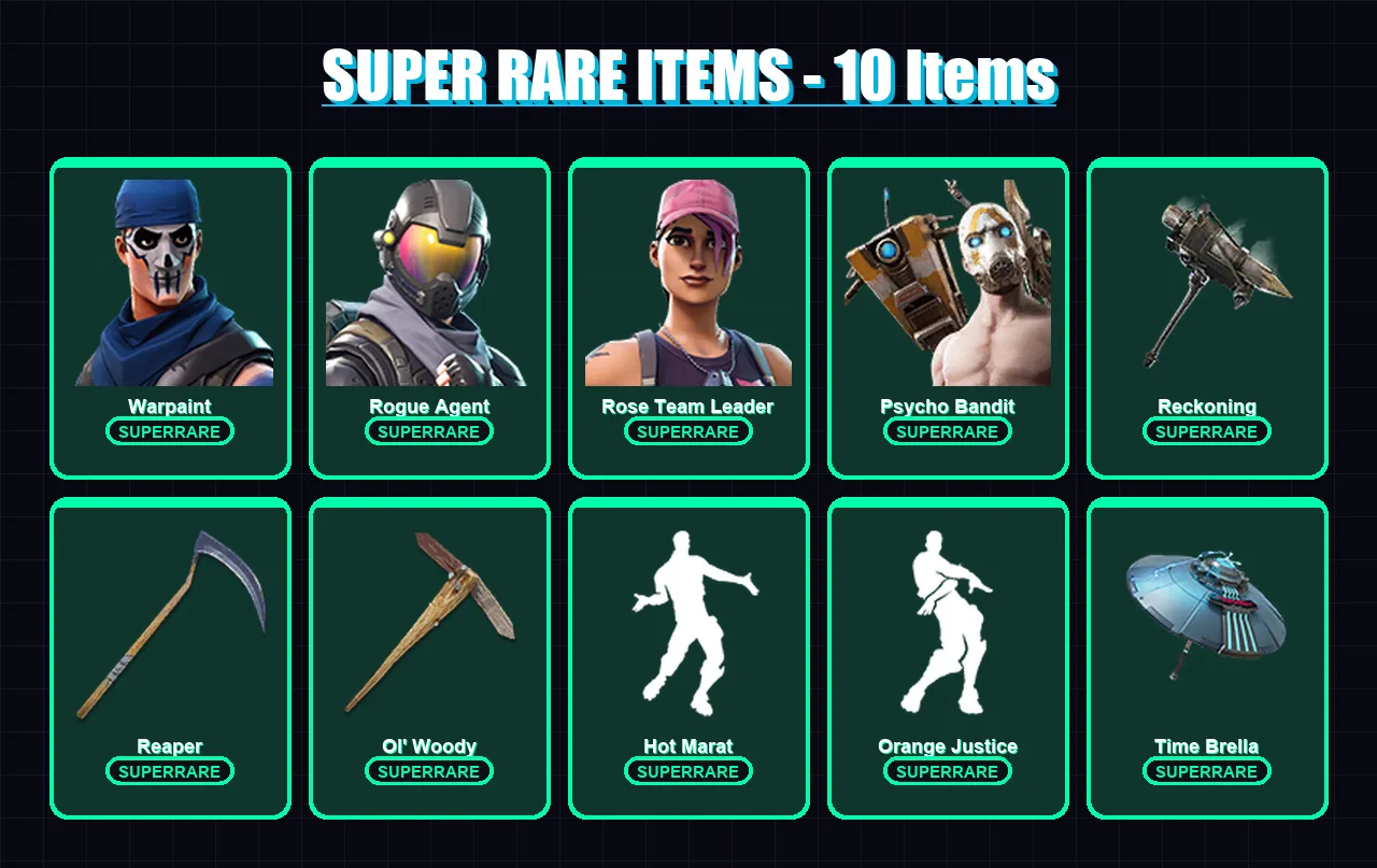 [PC] | Warpaint | Rogue Agent | Rose Team Leader | Psycho Bandit | Catalyst | 224 skin | 218 pickaxe | 185 emote | 161 glider | Lv2222 — Fortnite account