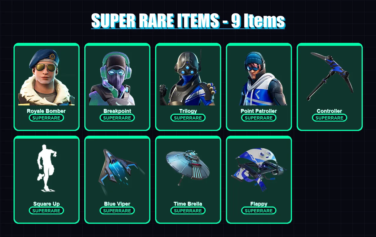 [PS4/PS5/XBOX/PC] | Royale Bomber | Breakpoint | Trilogy | Point Patroller | Deadpool | 189 skin | 236 pickaxe | 183 emote | 205 glider | Lv3239