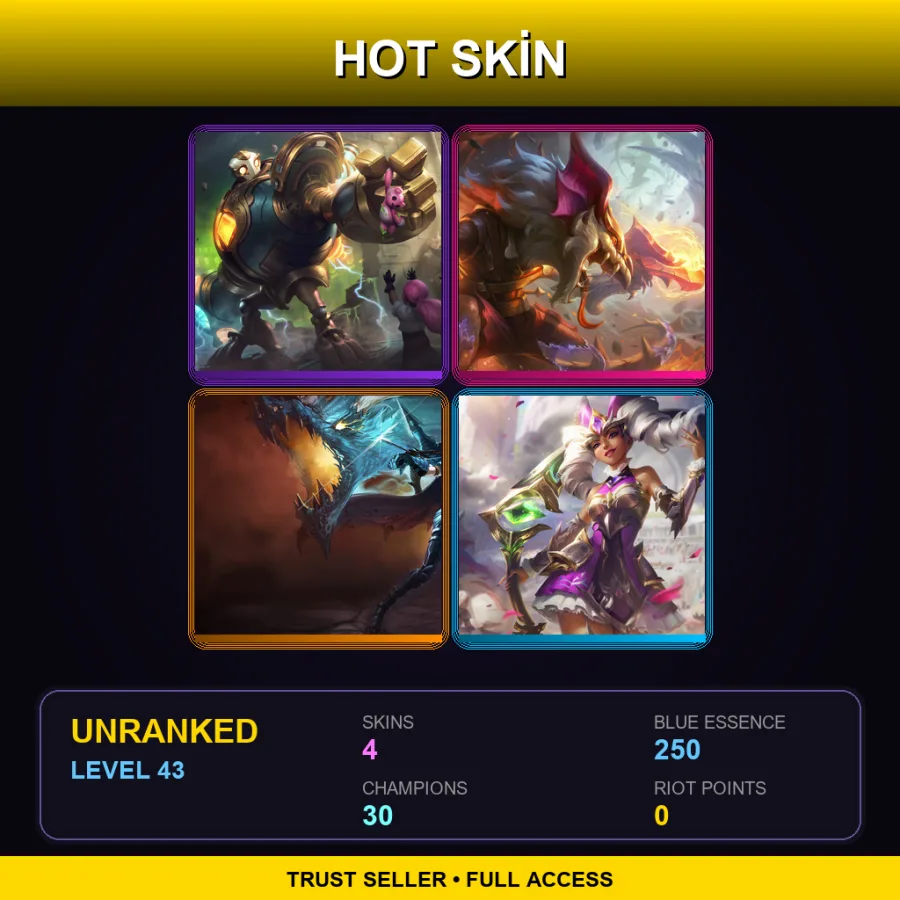 EUW | Lv43 | Unranked | 4 Skin | 30 Champ
