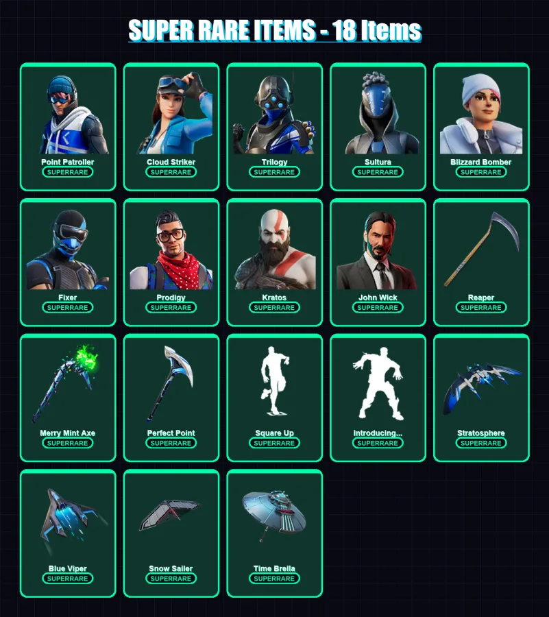 [PS4/PS5/XBOX/PC] | Point Patroller | Cloud Striker | Trilogy | Sultura | Blizzard Bomber | 128 skin | 138 pickaxe | 91 emote | 112 glider | Lv2030 — Fortnite account