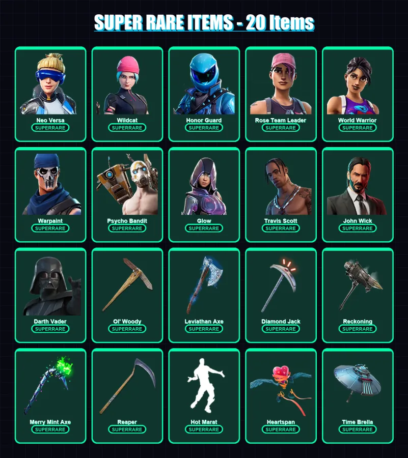 [PC/XBOX] | Neo Versa | Wildcat | Honor Guard | Rose Team Leader | World Warrior | 489 skin | 394 pickaxe | 314 emote | 251 glider | Lv3886