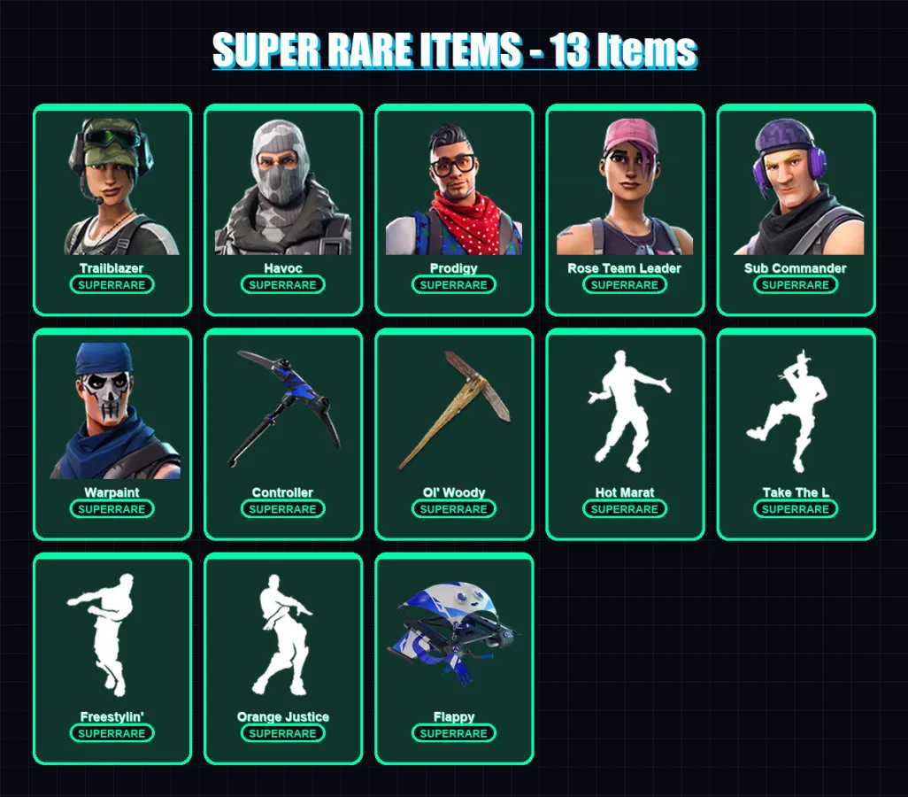 [PC/XBOX/PSN] | Trailblazer | Havoc | Prodigy | Rose Team Leader | Sub Commander | 19 skin | 17 pickaxe | 24 emote | 22 glider | Lv220 — Fortnite account