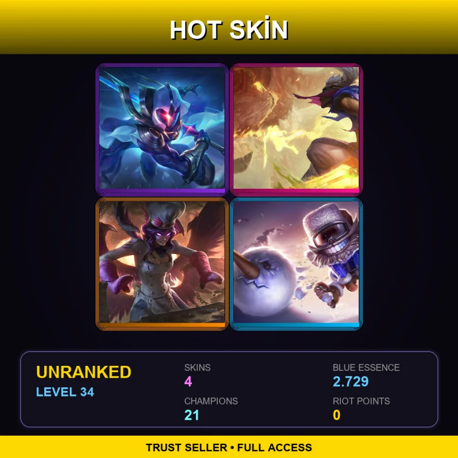 EUW | Lv34 | Unranked | 4 Skin | 21 Champ