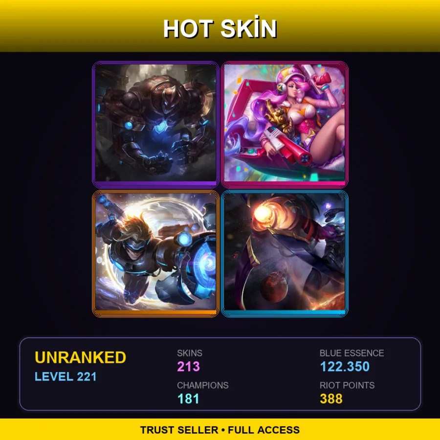 EUW | Lv221 | Unranked | 213 Skin | 181 Champ — LoL account