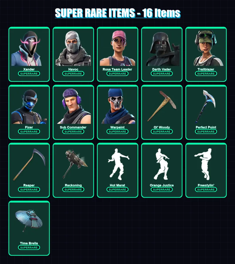 [PS4/PS5/XBOX/PC] | Xander | Havoc | Rose Team Leader | Darth Vader | Trailblazer | 144 skin | 161 pickaxe | 142 emote | 151 glider | Lv1862