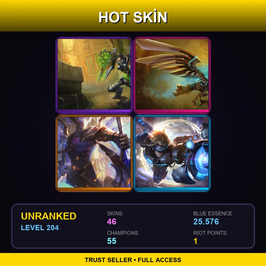 EUW | Lv204 | Unranked | 46 Skin | 55 Champ — LoL account