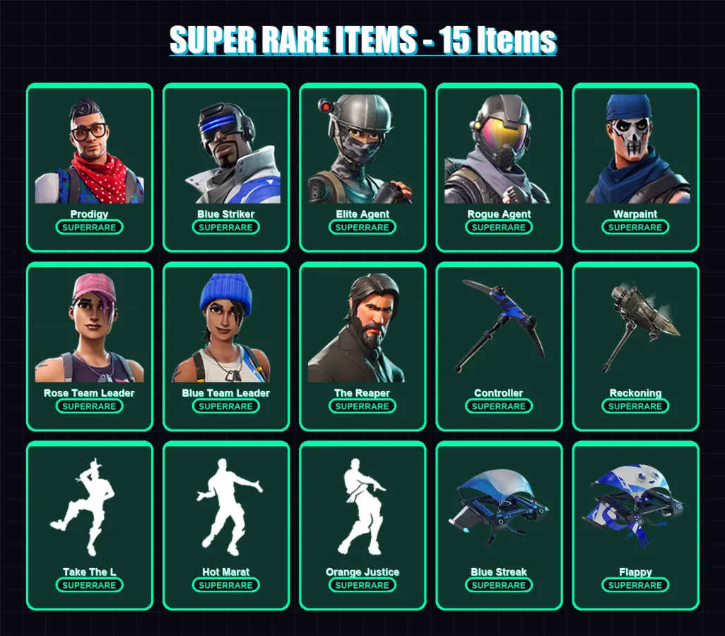 [PC/XBOX/PSN] | Prodigy | Blue Striker | Elite Agent | Rogue Agent | Warpaint | 59 skin | 39 pickaxe | 53 emote | 38 glider | Lv571 — Fortnite account