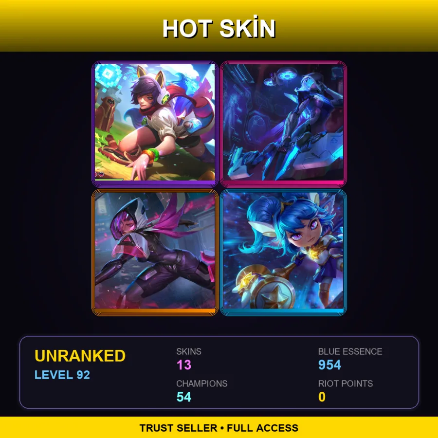 LAN | Lv92 | Unranked | 13 Skin | 54 Champ — LoL account