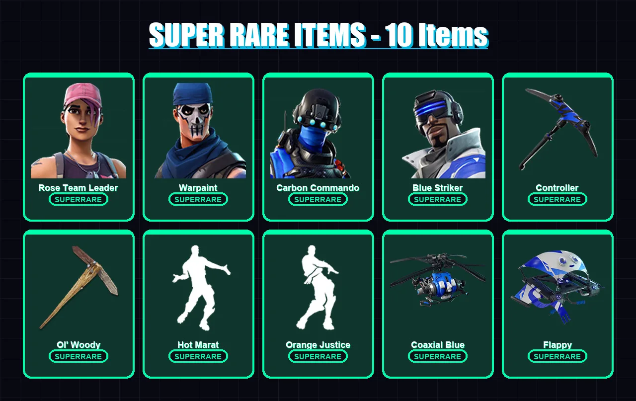 [PC/XBOX/PSN] | Rose Team Leader | Warpaint | Carbon Commando | Blue Striker | Hybrid | 32 skin | 103 pickaxe | 54 emote | 63 glider | Lv1333
