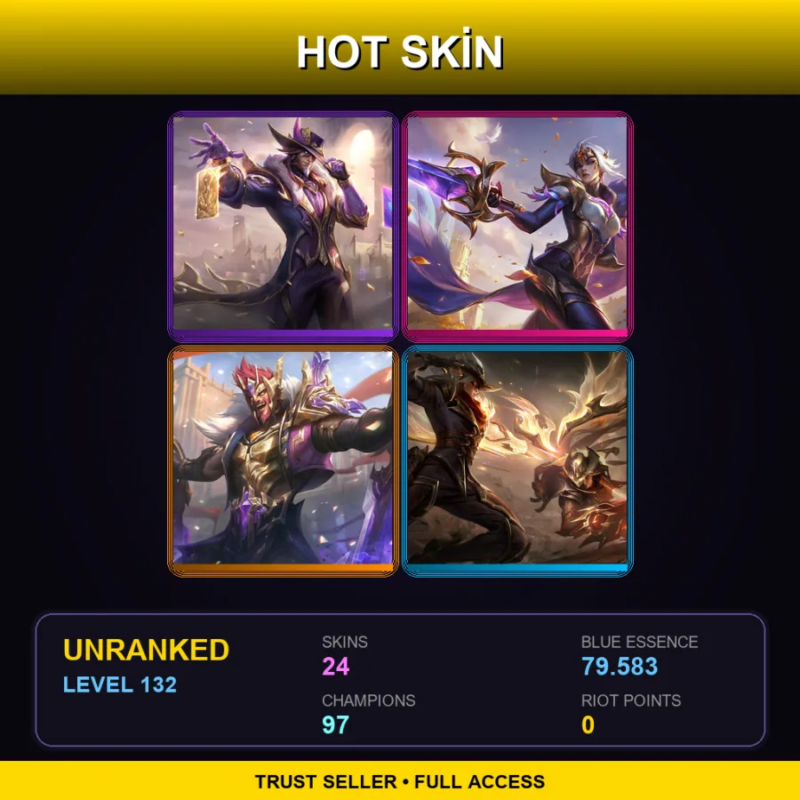 EUW | Lv132 | Unranked | 24 Skin | 97 Champ — LoL account