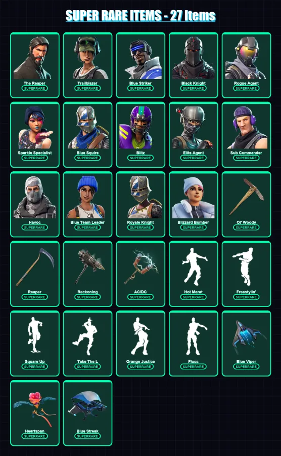[PC/XBOX/PSN] | The Reaper | Trailblazer | Blue Striker | Black Knight | Rogue Agent | 136 skin | 104 pickaxe | 107 emote | 93 glider | Lv1348
