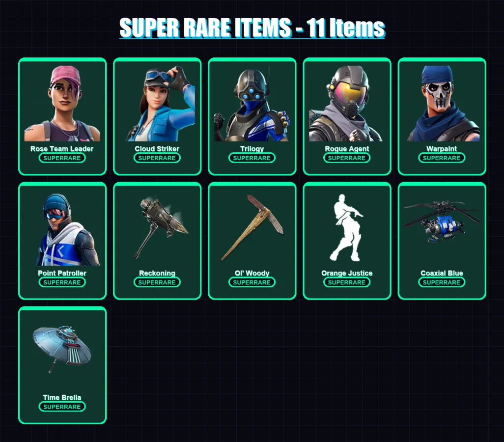 [PS4/PS5/XBOX/PC] | Rose Team Leader | Cloud Striker | Trilogy | Rogue Agent | Warpaint | 85 skin | 97 pickaxe | 82 emote | 97 glider | Lv1231