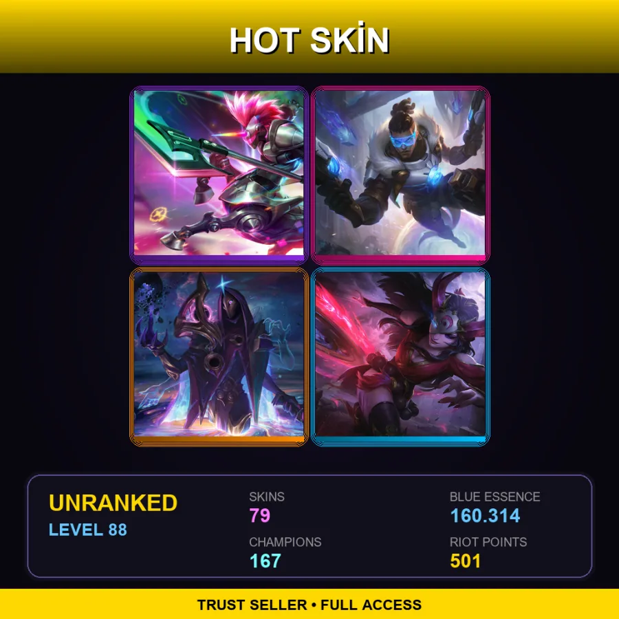 EUW | Lv88 | Unranked | 79 Skin | 167 Champ — LoL account