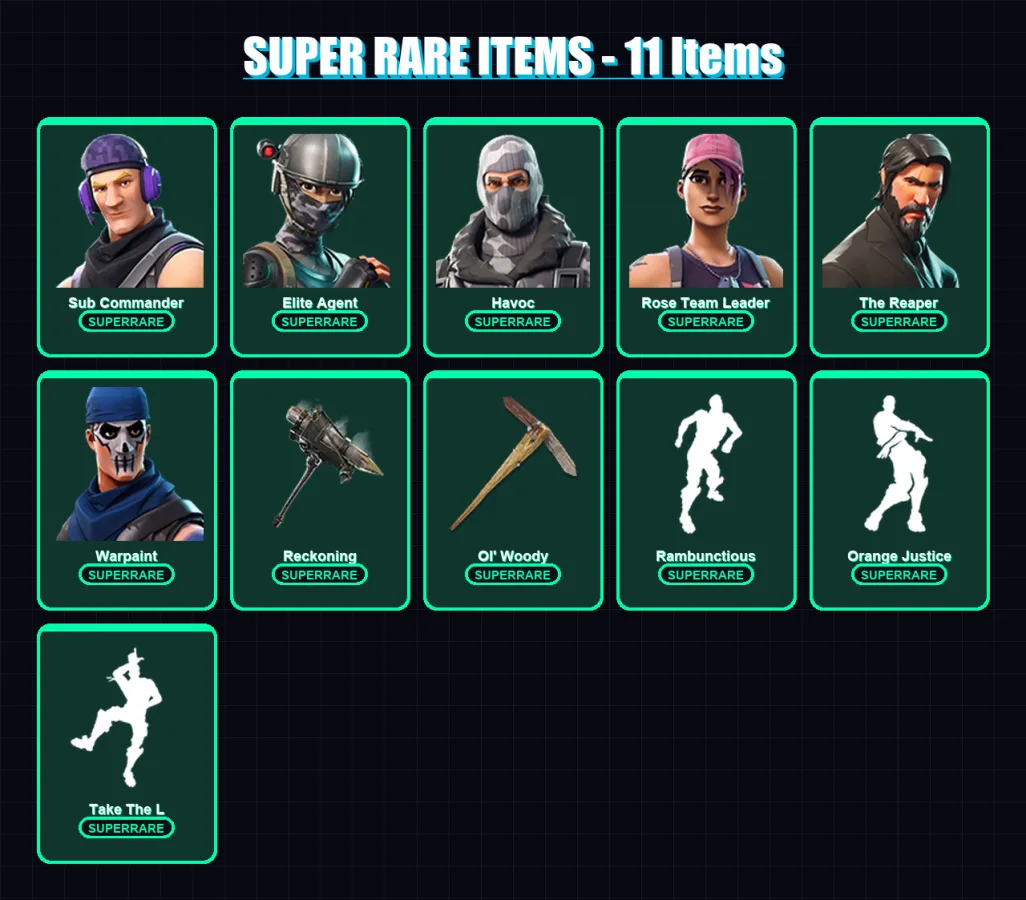 [PC/PSN] | Sub Commander | Elite Agent | Havoc | Rose Team Leader | The Reaper | 51 skin | 47 pickaxe | 44 emote | 53 glider | Lv603