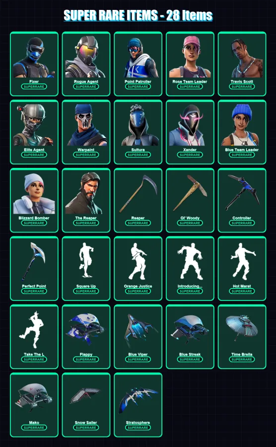 [PC/XBOX/PSN] | Fixer | Rogue Agent | Point Patroller | Rose Team Leader | Travis Scott | 131 skin | 159 pickaxe | 129 emote | 139 glider | Lv1853