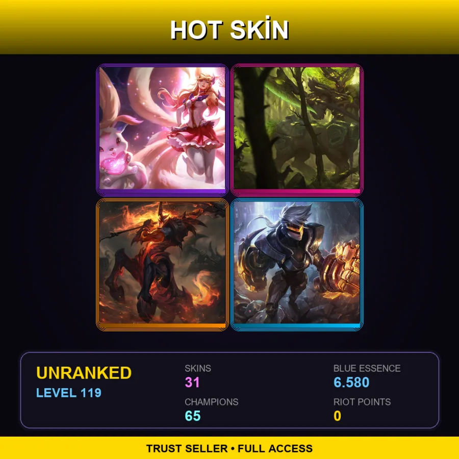 LAN | Lv119 | Unranked | 31 Skin | 65 Champ — LoL account