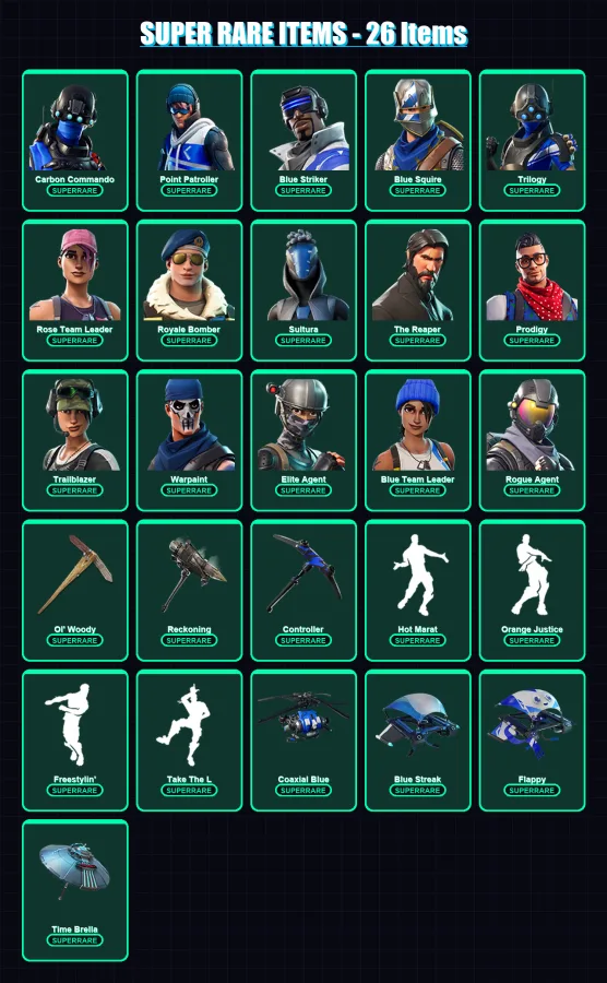[PC/XBOX] | Carbon Commando | Point Patroller | Blue Striker | Blue Squire | Trilogy | 121 skin | 100 pickaxe | 108 emote | 109 glider | Lv1193