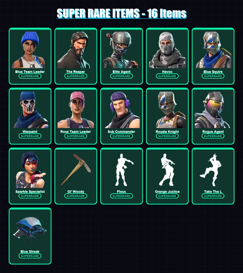 [PS4/PS5/XBOX/PC] | Blue Team Leader | The Reaper | Elite Agent | Havoc | Blue Squire | 31 skin | 22 pickaxe | 36 emote | 30 glider | Lv298