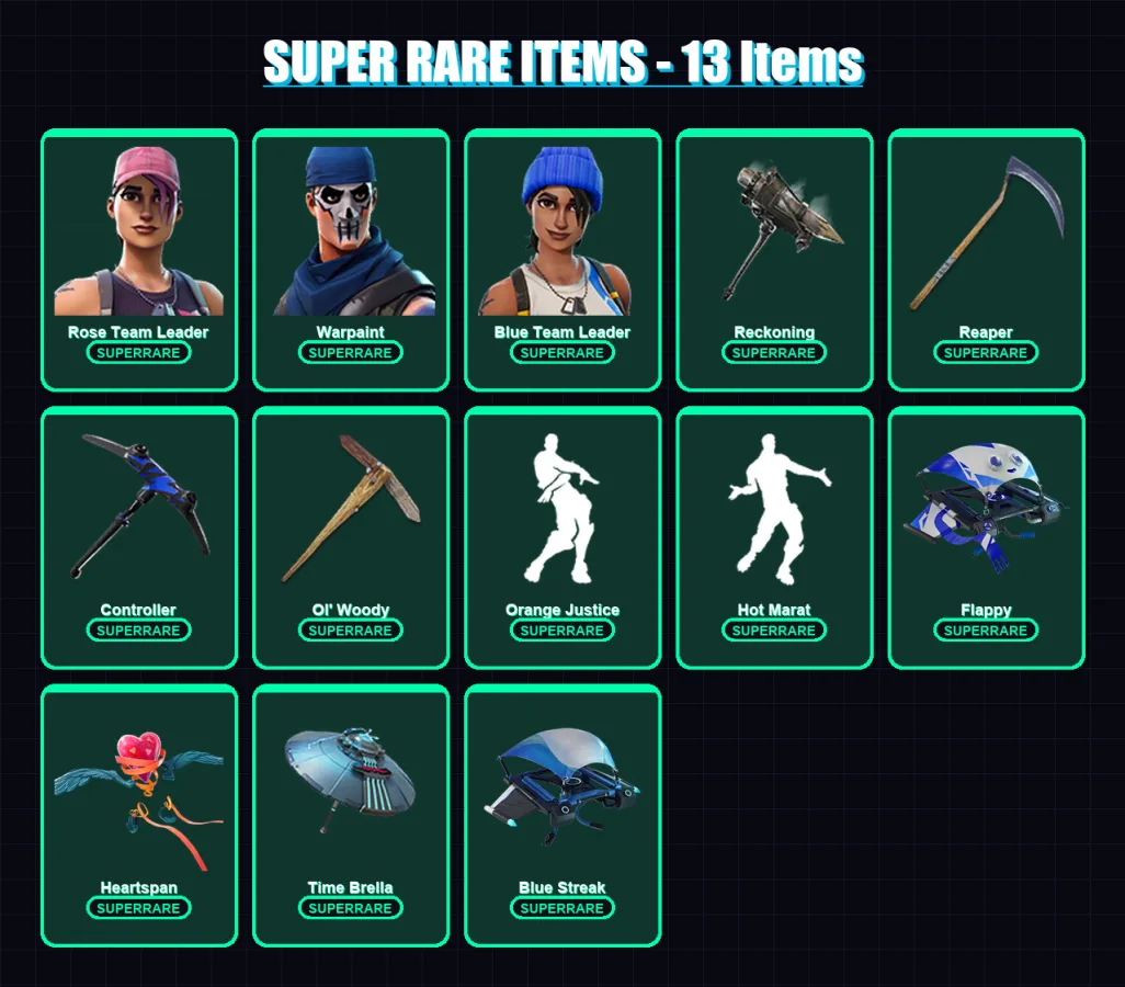 [PC/XBOX] | Rose Team Leader | Warpaint | Blue Team Leader | Luxe | The Prisoner | 89 skin | 102 pickaxe | 105 emote | 96 glider | Lv1395