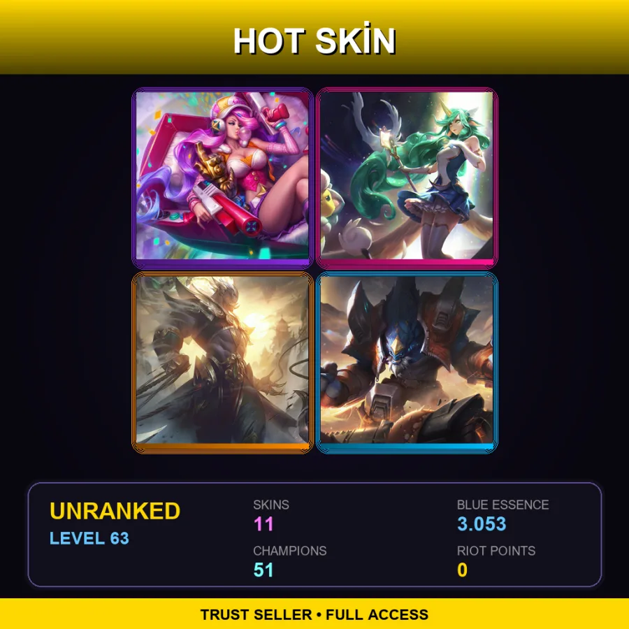 LAN | Lv63 | Unranked | 11 Skin | 51 Champ — LoL account
