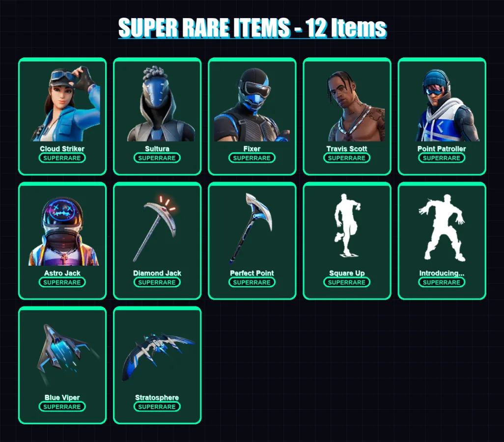 [PS4/PS5/XBOX/PC] | Cloud Striker | Sultura | Fixer | Travis Scott | Point Patroller | 70 skin | 114 pickaxe | 83 emote | 98 glider | Lv1455