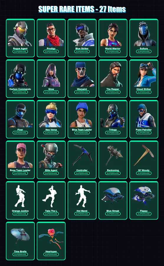 [PS4/PS5/XBOX/PC] | Rogue Agent | Prodigy | Blue Striker | World Warrior | Sultura | 167 skin | 158 pickaxe | 157 emote | 148 glider | Lv2227