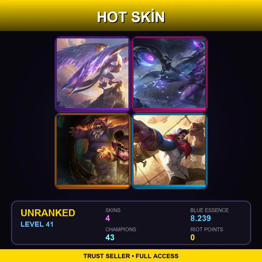 ME | Lv41 | Unranked | 4 Skin | 43 Champ — LoL account