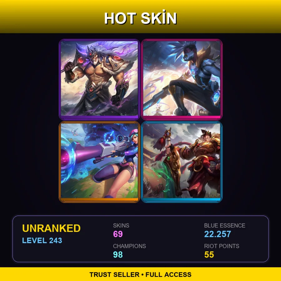 LAN | Lv243 | Unranked | 69 Skin | 98 Champ — LoL account