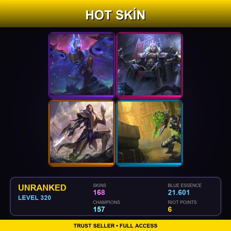 SG | Lv320 | Unranked | 168 Skin | 157 Champ