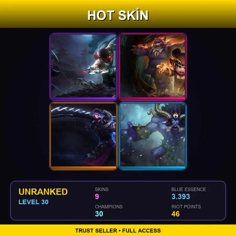EUW | Lv30 | Unranked | 9 Skin | 30 Champ — LoL account