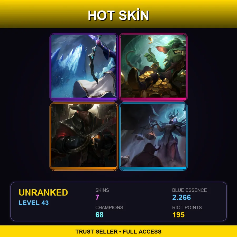 EUW | Lv43 | Unranked | 7 Skin | 68 Champ — LoL account