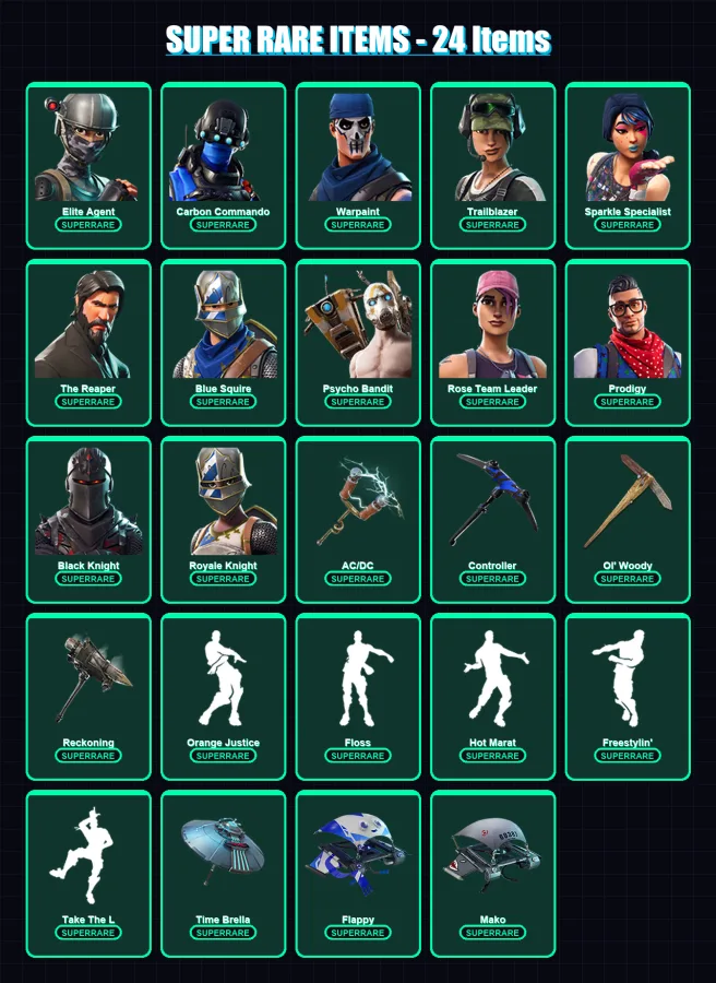 [PC/XBOX] | Elite Agent | Carbon Commando | Warpaint | Trailblazer | Sparkle Specialist | 94 skin | 72 pickaxe | 76 emote | 76 glider | Lv1015