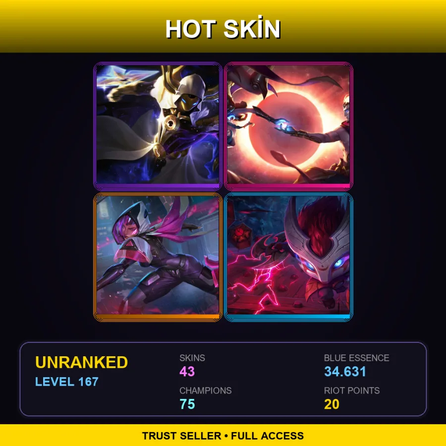 LAN | Lv167 | Unranked | 43 Skin | 75 Champ — LoL account