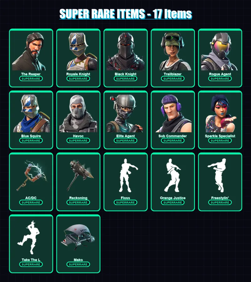 [PC/XBOX/PSN] | The Reaper | Royale Knight | Black Knight | Trailblazer | Rogue Agent | 34 skin | 19 pickaxe | 31 emote | 23 glider | Lv285