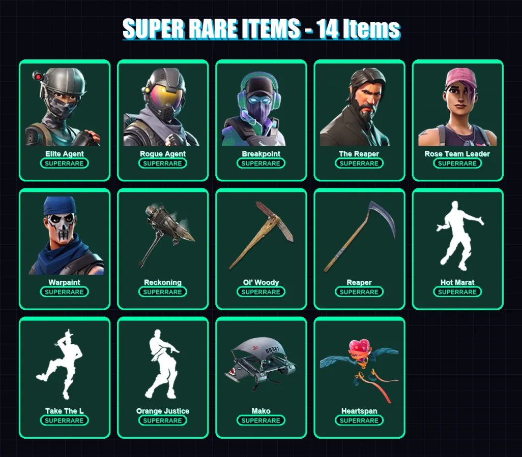 [PC/PSN] | Elite Agent | Rogue Agent | Breakpoint | The Reaper | Rose Team Leader | 100 skin | 75 pickaxe | 91 emote | 83 glider | Lv1172