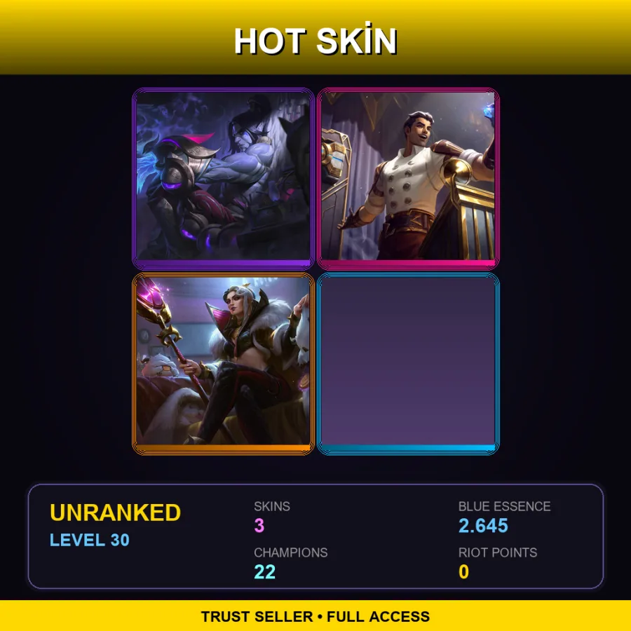 LAS | Lv30 | Unranked | 3 Skin | 22 Champ — LoL account